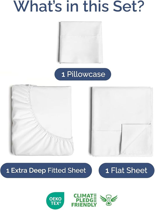 Extra Deep Pocket Twin Size Sheet Set - 3 Piece Breathable & Cooling Bed Sheets - Hotel Luxury Bedding with 16 to 21 inch Extra Deep Pockets - Ultra-Soft, Fade & Wrinkle Resistant - Oeko-Tex - White