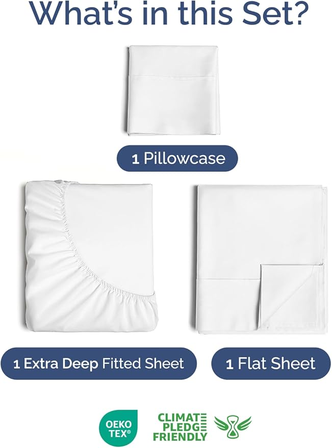 Extra Deep Pocket Twin XL Size Sheet Set - 3 Piece Breathable & Cooling Bed Sheets - Hotel Luxury Bedding w/ 16 to 21 inch Extra Deep Pockets - Ultra-Soft, Fade & Wrinkle Resistant - Oeko-Tex - White