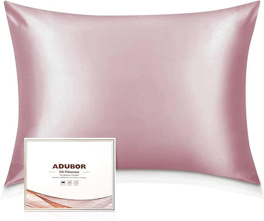 Adubor 100% Silk Pillowcase - Mulberry Silk Pillow Cases, 22 Momme 6A Grade Fibers, Silk Pillow Case for Hair and Skin Health, with Hidden Zipper (Standard 20''×26'', Medium Pink, 1PC)