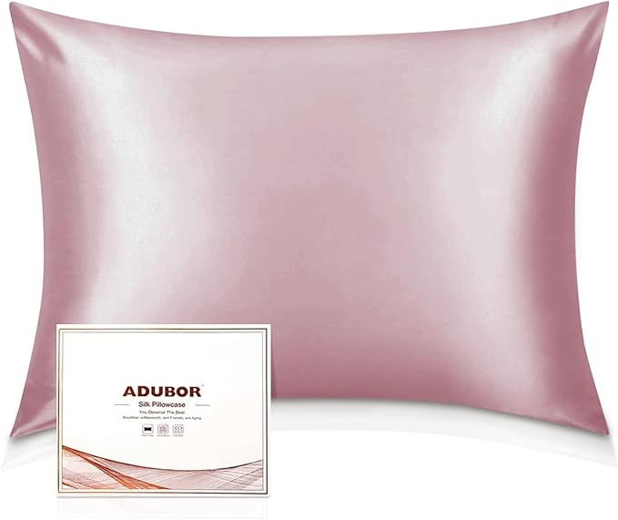 Adubor 100% Silk Pillowcase - Mulberry Silk Pillow Cases, 22 Momme 6A Grade Fibers, Silk Pillow Case for Hair and Skin Health, with Hidden Zipper (Queen 20''x30'', Medium Pink, 1PC)