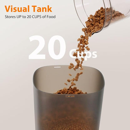 Automatic Cat Feeder and Water Fountain, 5L/20 Cups Timed Cat Dry Food Dispenser, 10s Meal Call, 20 Portions 6 Meals Per Day, 2L Cats Fountains for Drinking with Filter, Pet Feeder for Dog White