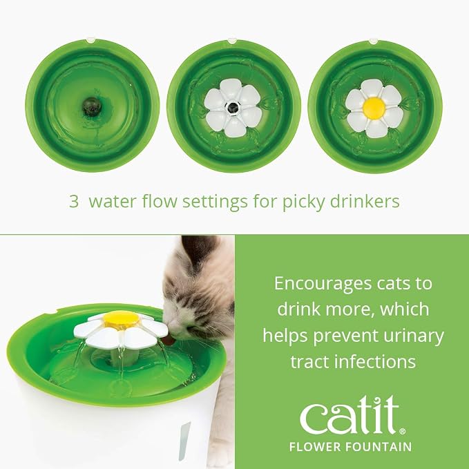 Catit Flower Fountain with Triple Action Filter,Cat Drinking Water Fountain,3 L,Green,(Pack of 6)
