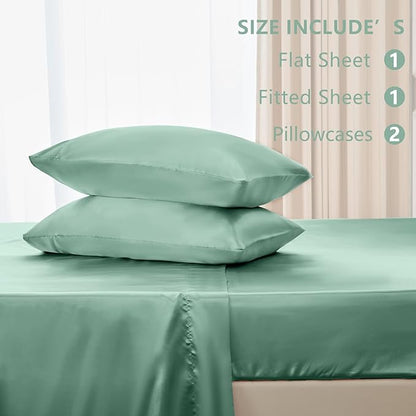 CozyLux Satin Sheets Full Size Sheets - 4 Piece Silky Full Size Bed Sheets, Luxury Aqua Full Bed Set with Smooth and Soft Microfiber, Includes 1 Fitted Sheet, 1 Flat Sheet and 2 Pillowcases