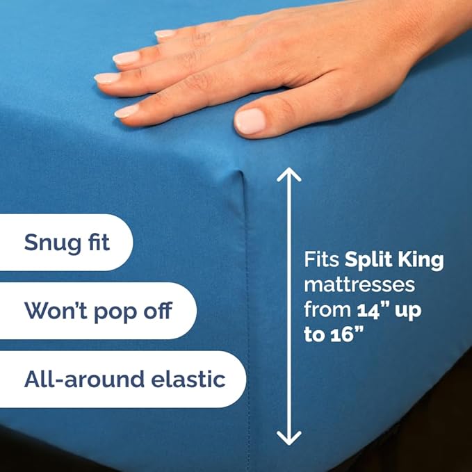 Flex Top Split Head King 4 Piece Sheet Set - Comfy Breathable & Cooling Bed Sheets Set - Hotel Luxury Bedding for Women, Men, Kids, Teens, Boys & Girls - Deep Pockets, Soft and Oeko-Tex - Denim Blue