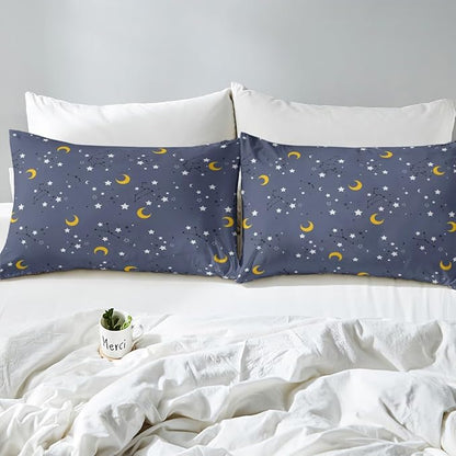 Erosebridal Moon & Stars Bedding Boys Girls 3Pcs Galaxy Comforter Set for Kids Toddler Teen, Dreamy Moon Stars Bedding Sets Constellation Space Illustration Duvet Set with 2 Pillowcases, King