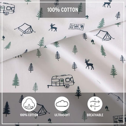 Eddie Bauer - Full Sheets, Cotton Percale Bedding Set, Crisp & Cool Home Decor, Dorm Room Essentials (Campout Dark Blue, Full)