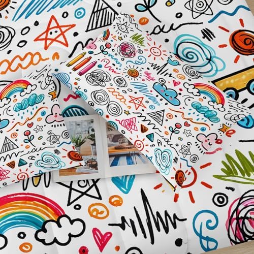 Kids Comforter Sets for Girls Rainbow，Full Size Bedding Set Cute and Soft/Fluffy Pink Blue and Yellow，Cartoon Quilt，Cartoon Bedroom Decor，1 Comforter 2 Pillow Cases