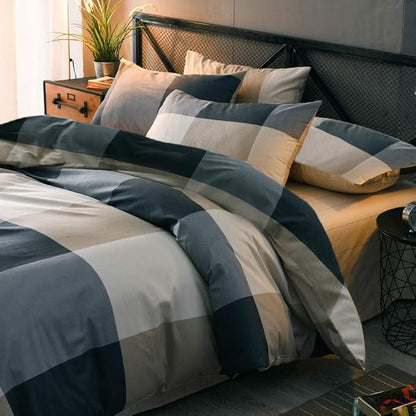 King Comforter Set Modern Style Checkered Pattern Comforter Boho Plaid Comforter Set 1 Geometric Comforter with 2 Pillow Shams Fluffy Bedding Set for All Seasons King Size Comforter Set for Men Women