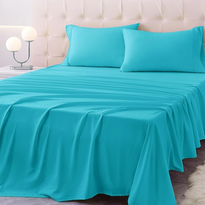 Twin Size Bed Sheet Set - 3 Piece Soft Microfiber Sheets with Deep Pockets, Cooling Technology, and Wrinkle-Free Pillowcase. Hotel-Quality, Durable Bedding, Capri Blue