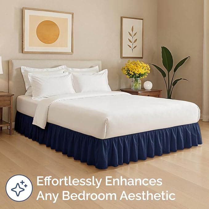 Bedskirt Queen Size Ruffle - 18 inch Drop Dust Ruffle Bed Skirt with Platform - Ultra-Soft, Easy Fit, Premium Hotel Quality - Wrinkle, Fade & Shrink Resistant - for Women, Men, Kids and Teens - Navy