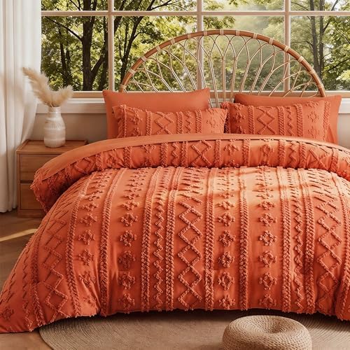 MR&HM California King Comforter 7 Pieces, Boho Tufted Bed Set Terracotta