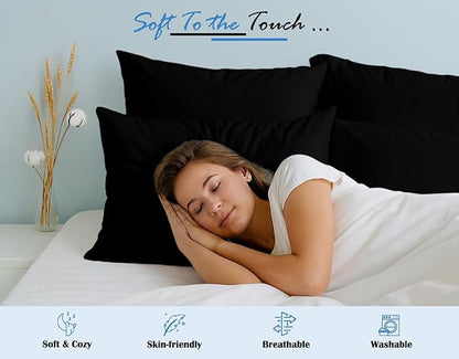Comfort Beddings Queen Pillowcases Set of 4 – 100% Organic Cotton, 600 Thread Count Sateen, Soft & Comfy Pillow Covers with Envelope Closure, Black, Queen Size 20 x 30 Inches