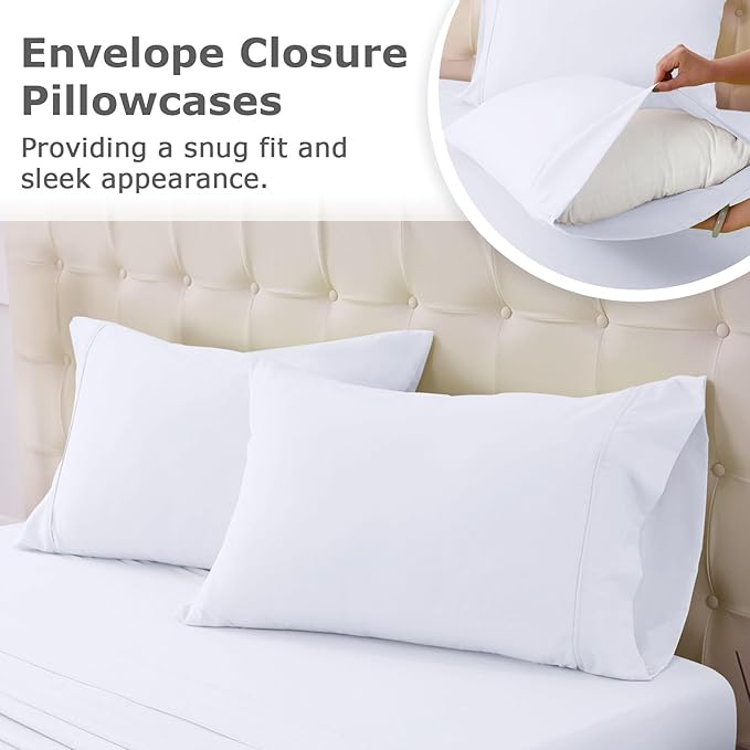 Full Size Bed Sheet Set - 4 Piece Soft Microfiber Sheets with Deep Pockets, Cooling Technology, and Wrinkle-Free Pillowcase. Hotel-Quality, Durable Bedding, Brilliant White