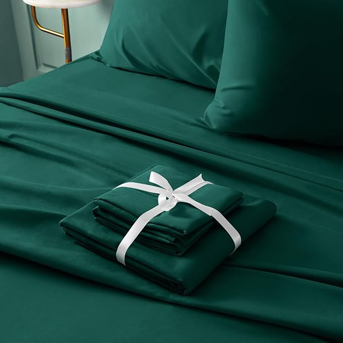 BYSURE 6 Pieces Bed Sheets Set(Queen, Dark Forest Green) - Hotel Luxury Super Soft 1800 Thread Count 100% Microfiber Sheets with Deep Pockets, Wrinkle & Fade Resistant