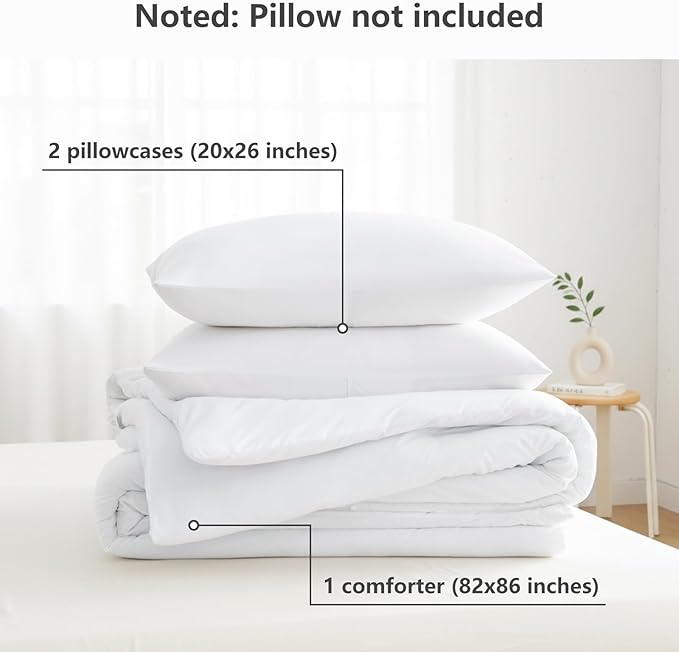 CozyLux Full Size Comforter Set White, 3 Pieces Solid Breathable Quilted Bedding Sets, Luxury Lightweight Soft Bed Set with Down Alternative Comforter and 2 Pillowcases for All Seasons