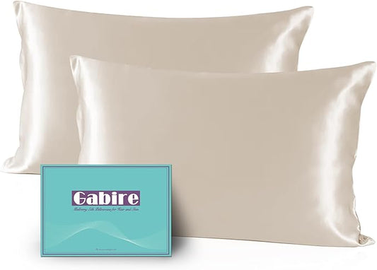 Mulberry Silk Queen Size Pillow Cases Set of 2, Ultra Smooth Soft Cooling Organic Silk Pillowcases with Hidden Zipper, Prevent Acne Silk Pillow Cases 2 Pack Queen (20"×30"), Beige