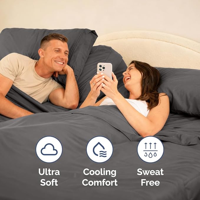 Flex Top Split Head King 4 Piece Sheet Set - Comfy Breathable & Cooling Bed Sheets Set - Hotel Luxury Bedding for Women, Men, Kids, Teens, Boys & Girls - Deep Pockets, Soft and Oeko-Tex - Dark Grey
