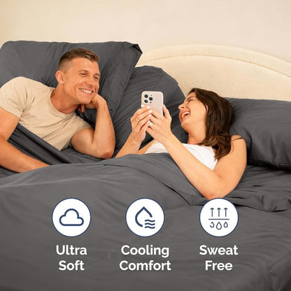Flex Top Split Head King 4 Piece Sheet Set - Comfy Breathable & Cooling Bed Sheets Set - Hotel Luxury Bedding for Women, Men, Kids, Teens, Boys & Girls - Deep Pockets, Soft and Oeko-Tex - Dark Grey
