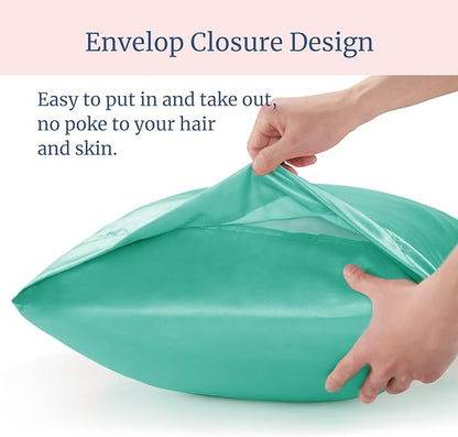BEDELITE Satin Pillowcase for Hair and Skin, Super Soft and Cooling Similar to Silk Pillow Cases 2 Pack with Envelope Closure, Gift for Women Men(20"x30" Queen Size, Turquoise)
