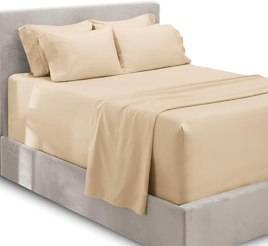 Hearth & Harbor Extra Deep Pocket Sheets - Fits Mattress 18-24 Inches Deep - Extra Deep Pocket Full Size Sets - 6 Piece Full Size - Full - Cream