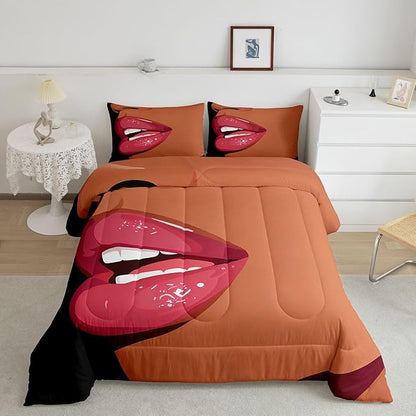 Erosebridal Black Girls Pink Bedding Set for Kids African Black Women King Comforter Set Vogue Fashion Gorgeous Duvet Insert for Girls Women Teens Minimalist Romantic Makeup Quilt with 2 Pillow Cases