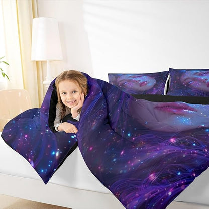 Erosebridal Anime Girl Bedding Queen Size Galaxy Star Girls Comforter Set, Modern Fantasy Dreamy Girly Duvet Set for Men Women Japanese Girl 3D Comforter 3 Pieces