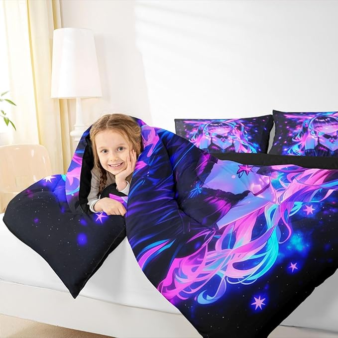 Erosebridal 3D Mushroom Girls Bedding Sets Full - Japanese Modern Fashion Comforter Set for Kids Adults Abstract Graffiti Duvet Insert Watercolor Aesthetic Quilt