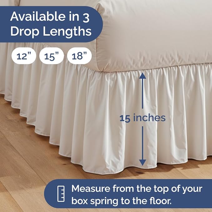 Bedskirt Twin Size Ruffle - 15 inch Drop Dust Ruffle Bed Skirt with Platform - Ultra-Soft, Easy Fit, Premium Hotel Quality - Wrinkle, Fade & Shrink Resistant - for Women, Men, Kids and Teens - White