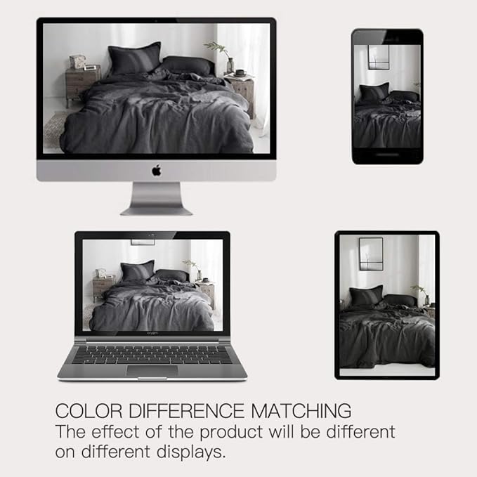 Simple&Opulence 100% Washed Linen Duvet Cover with Embroidered, 3 Pieces Soft Farmhouse Comforter Set with Button Closure,1 Duvet Cover and 2 Pillowshams(King,Charcoal Grey)