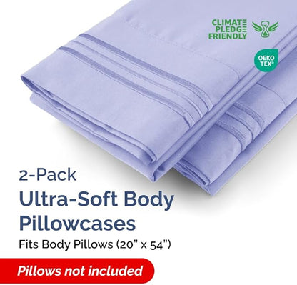 Body Pillowcases Set of 2-20x54 Long Body Pillow Case - Soft Body Pillow Cover for Sleeping & Side Sleepers - Comfy, Wrinkle & Fade Free - Machine Washable w/Envelope Enclosure Lavender