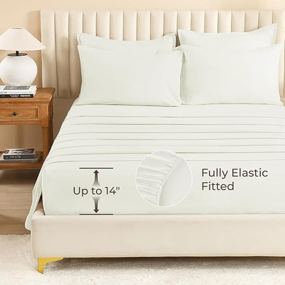 Litanika Queen Comforter Set Ivory - 7 Pieces Bed in a Bag Queen Bedding Comforter Sets, Solid Lightweight Bed Set with Comforter, Sheets, Pillowcases & Shams