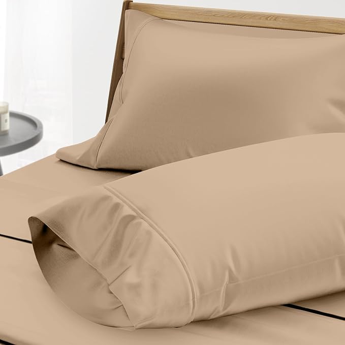 Thread Spread 100% Egyptian Cotton Pillow Cases Queen Size Set of 2 - Luxury 1000 Series Paradise Collection Queen Pillow Cases (Taupe), Soft Cooling Sateen Hotel Egyptian Cotton Pillowcases