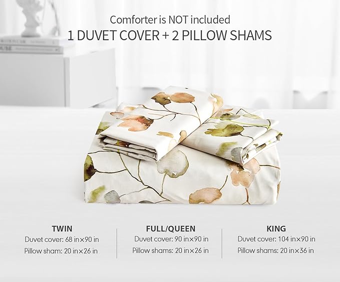 King Size Duvet Cover Set with Button Closure -Light Green and Yellow Botanical Luxury Bedding for a Comfortable Sleeping