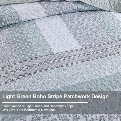 WONGS BEDDING Boho Quilt Set Queen, Stripe Bedspread Sets, Burnt Orange
