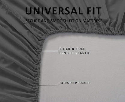Mattress-Homes Extra Deep Pocket 6 Piece Full Sheet Set, Hotel Luxury Collection, 100% Egyptian Cotton, 21" Deep Fitted Sheet, Soft, Cool & Breathable Bedding with 4 Pillowcases in Dark Grey Solid