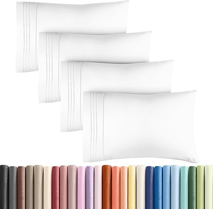Queen Pillow Cases Set of 4 - Ultra Soft Hotel Quality Pillowcase Covers - Comfy, Cozy & Wrinkle Free - Shrinkage, Stain and Fade Resistant - Machine Washable Pillow Protectors - 4 Piece Set - White