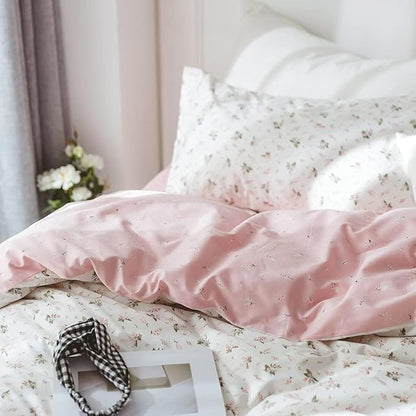 Comforter Set Twin Floral 2 Pieces Soft Bedding Set Garden Style Pink Flower Print Botanical Flowers Comforter Set for All Seasons 1 Comforter and 1 Pillowcases