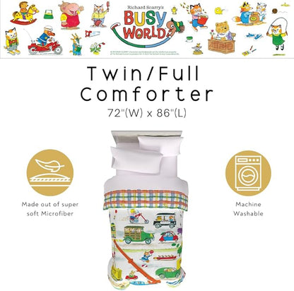 Richard Scarry's Busy World Book Kids Bedding Super Soft Microfiber Reversible Comforter, Twin/Full, (Official Licensed Product) By Franco