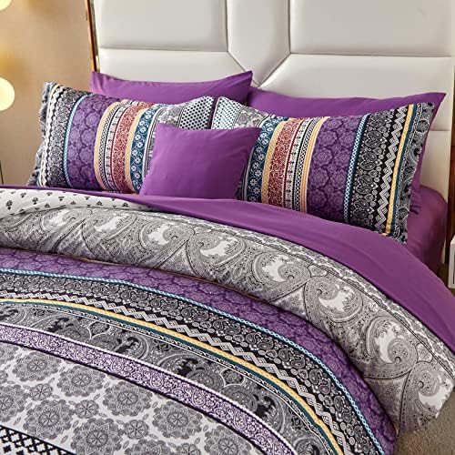 Cottolester Boho Comforter Set Cal King Size,8 Piece Purple Bed in a Bag