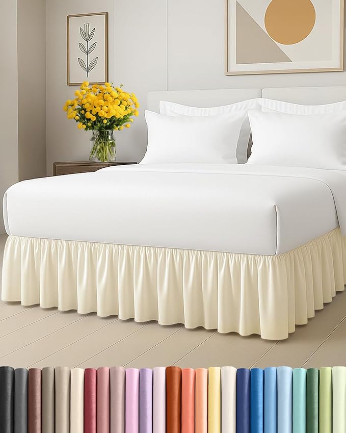 Bedskirt King Size Ruffle - 18 inch Drop Dust Ruffle Bed Skirt with Platform - Ultra-Soft, Easy Fit, Premium Hotel Quality - Wrinkle, Fade & Shrink Resistant - For Women, Men, Kids & Teens - Off White