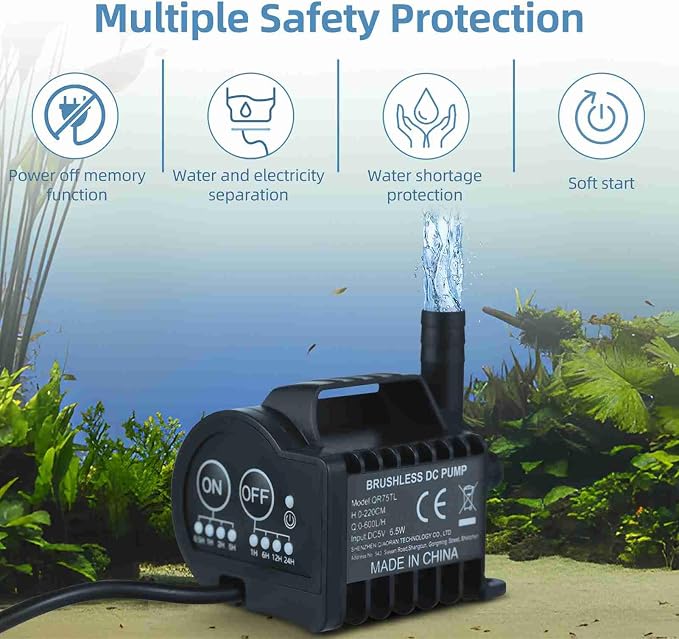 Mini Submersible Pump, Quiet Small Fountain Pump USB Charging Pond Pump for Fish Tank Aquarium Pet Drinking (QR70TL) (QR75TL)