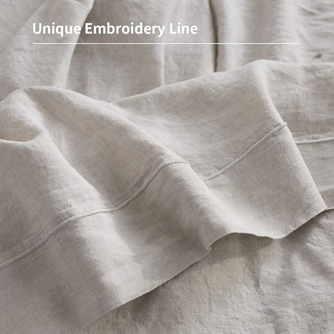 Simple&Opulence 100% French Linen Pillowcase Queen Size-Set of 2- Washed Solid Color Pillow Cases Embroidered -Soft and Durable (Linen, 20''x30'')