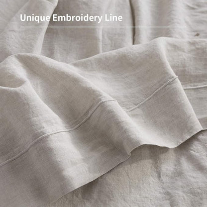 Simple&Opulence 100% French Linen Pillowcase Queen Size-Set of 2- Washed Solid Color Pillow Cases Embroidered -Soft and Durable (Linen, 20''x30'')