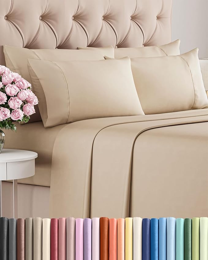 Cal King 6 Piece Sheet Set - Comfy Breathable & Cooling - Ultra-Soft Hotel Luxury Bedding Set with 8-16 Inch Deep Pockets - 1 Flat & 1 Fitted Sheet & 4 Pillowcases - Wrinkle Free & Easy Care - Cream