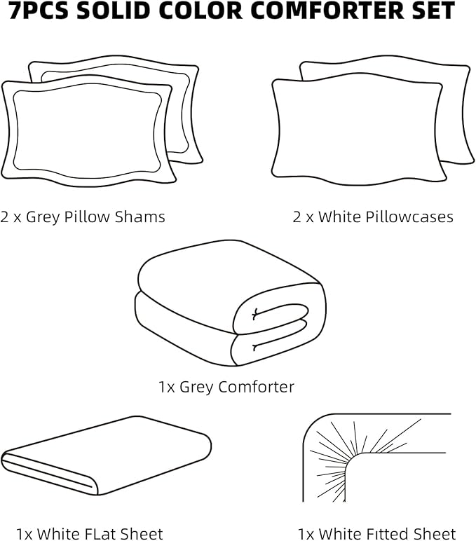 weigelia Queen Comforter Set 7 Pieces Bed Comforter Linen Grey Comforter Queen Size Bed in a Bag Queen Bedding Set with Fitted Sheets, Flat Sheets, Pillow Shams, and Pillowcases