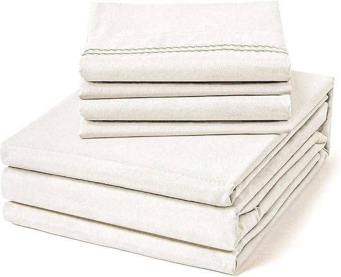 ClevaHome Twin Size Sheet Set - 4 Piece Soft Breathable Luxury Bed Sheet Set - Shrinkage & Fade Resistant Embroidered Bedding Sheet with Deep Pocket, 2 Extra Pillowcases (Twin, Crystal White)