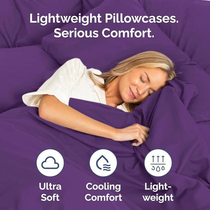 Body Pillowcases Set of 2-20x54 Long Body Pillow Case - Soft Body Pillow Cover for Sleeping & Side Sleepers - Comfy, Breathable, Wrinkle & Fade Free - Machine Washable w/Envelope Enclosure (Purple)