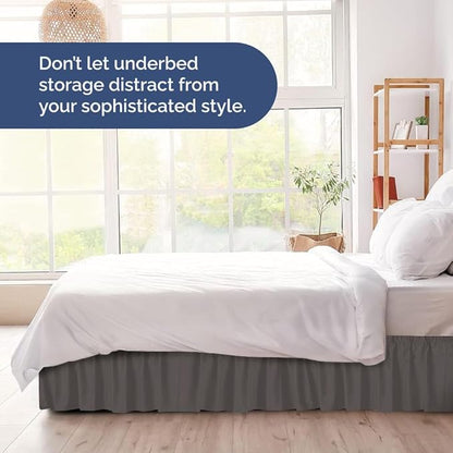 Wrap Around Dust Ruffle Bed Skirt - Dark Grey - Twin/Twin XL Size Beds with 12 Inch Drop - Elastic Strap - Adjustable Pleated Bedskirt with Brushed Fabric and Wrinkle Free - Women, Men, Kids & Teens