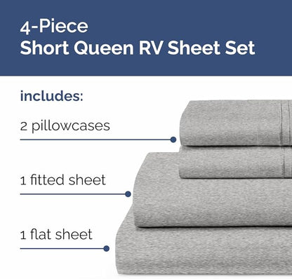 Short Queen Size 4 Piece Sheet Set - RV Short Queen, Soft, Breathable and Cooling Bed Sheets Set with Deep Pockets - Hotel Luxury Bedding for Women, Men, Kids, Teens, Boys and Girls - Heathered Grey
