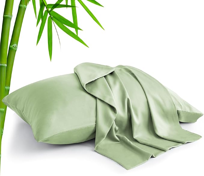 BEDELITE King Size Pillow Cases Set of 2, Rayon Derived from Bamboo, Cooling Pillow Cases for Hot Sleepers & Night Sweats, Breathable and Silky Soft Envelope Pillowcases(Sage Green, 20"x40")